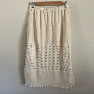 La Cotonniere Crochet Ruffle Trim Midi Length Skirt Cream Size 2 Medium